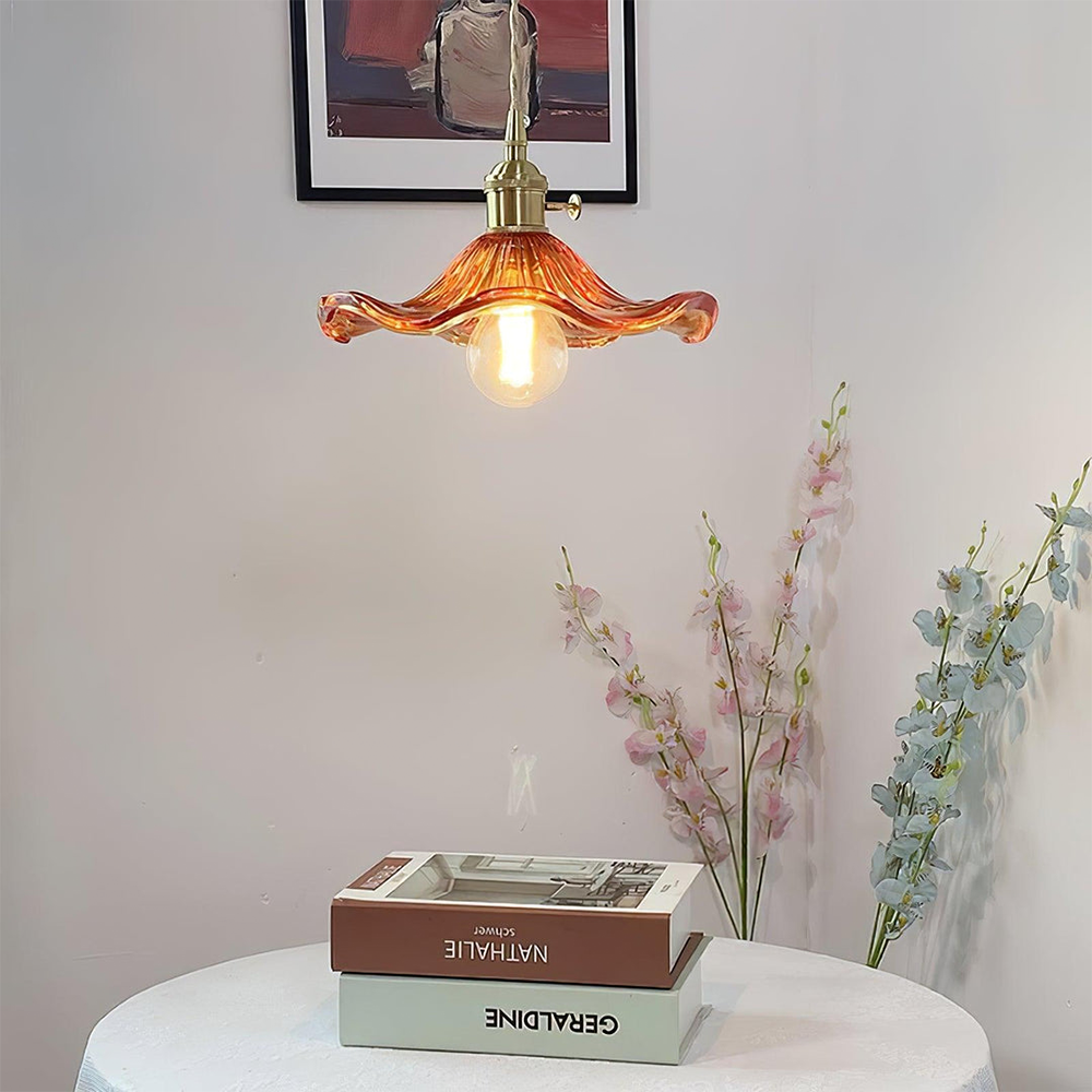 Suspension LED en Verre Floral – Élégance et Ambiance Chaleureuse E27
