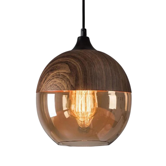 Suspension NordLuna – Élégance Scandinave en Bois et Verre Teinté