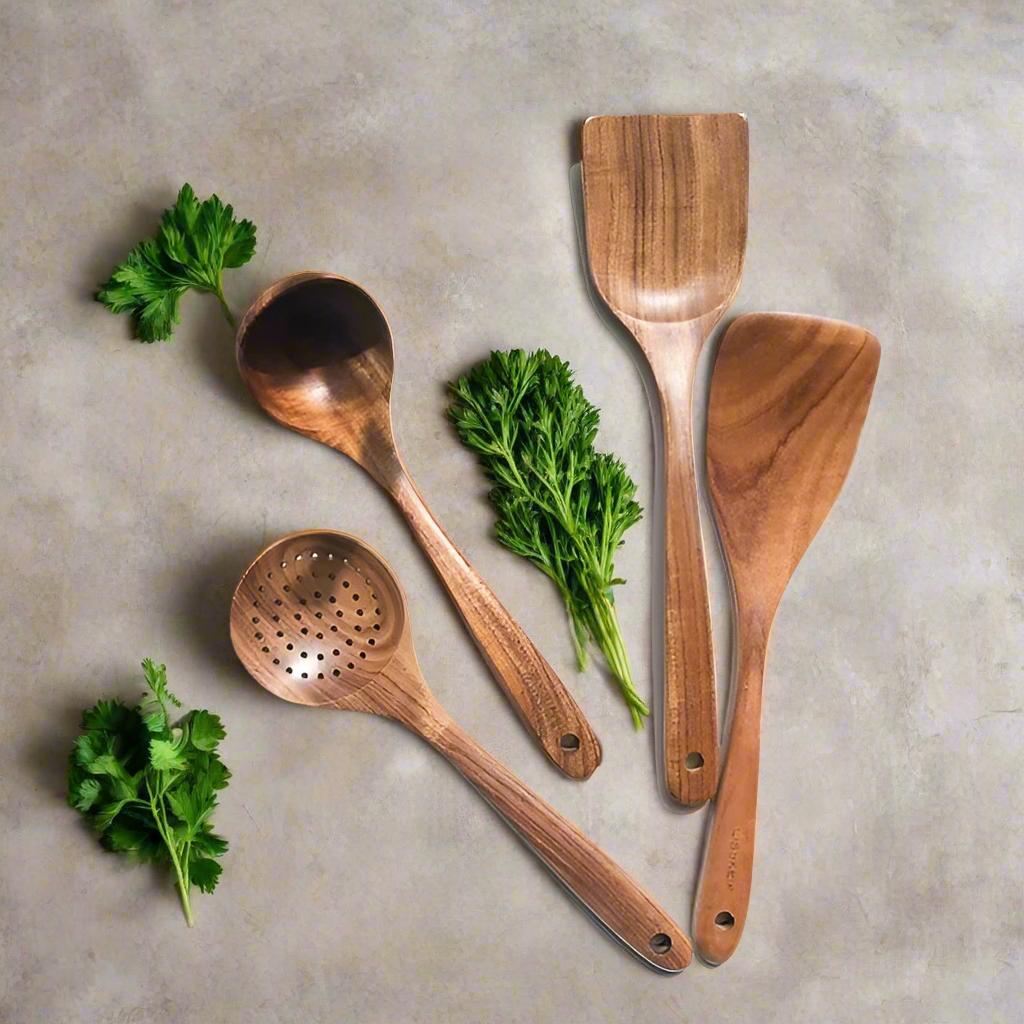 Ensemble d’Ustensiles en Bois Terra | Élégance et Durabilité pour votre Cuisine