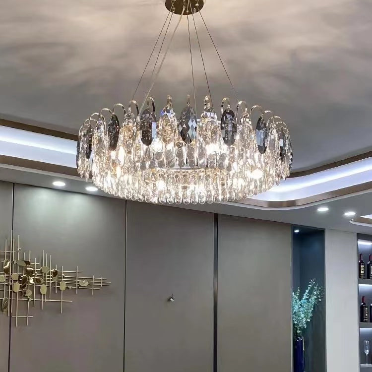 Chandelier Cristal K9 - Luminaire Élégant en Métal Rose Gold, LED Dimmable, Plusieurs Tailles