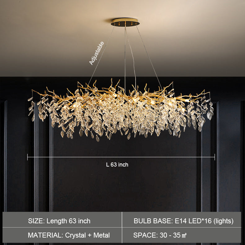 Lustre en Cristal Style Branché Français – Lustre Élégant en Aluminium et Cristal pour Salon et Salle à Manger