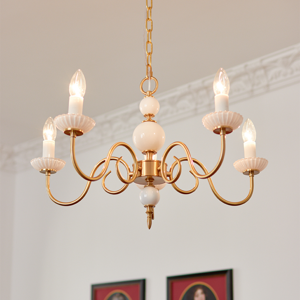 Chandelier Vintage en Verre et Laiton - Élégance Classique pour Votre Intérieur