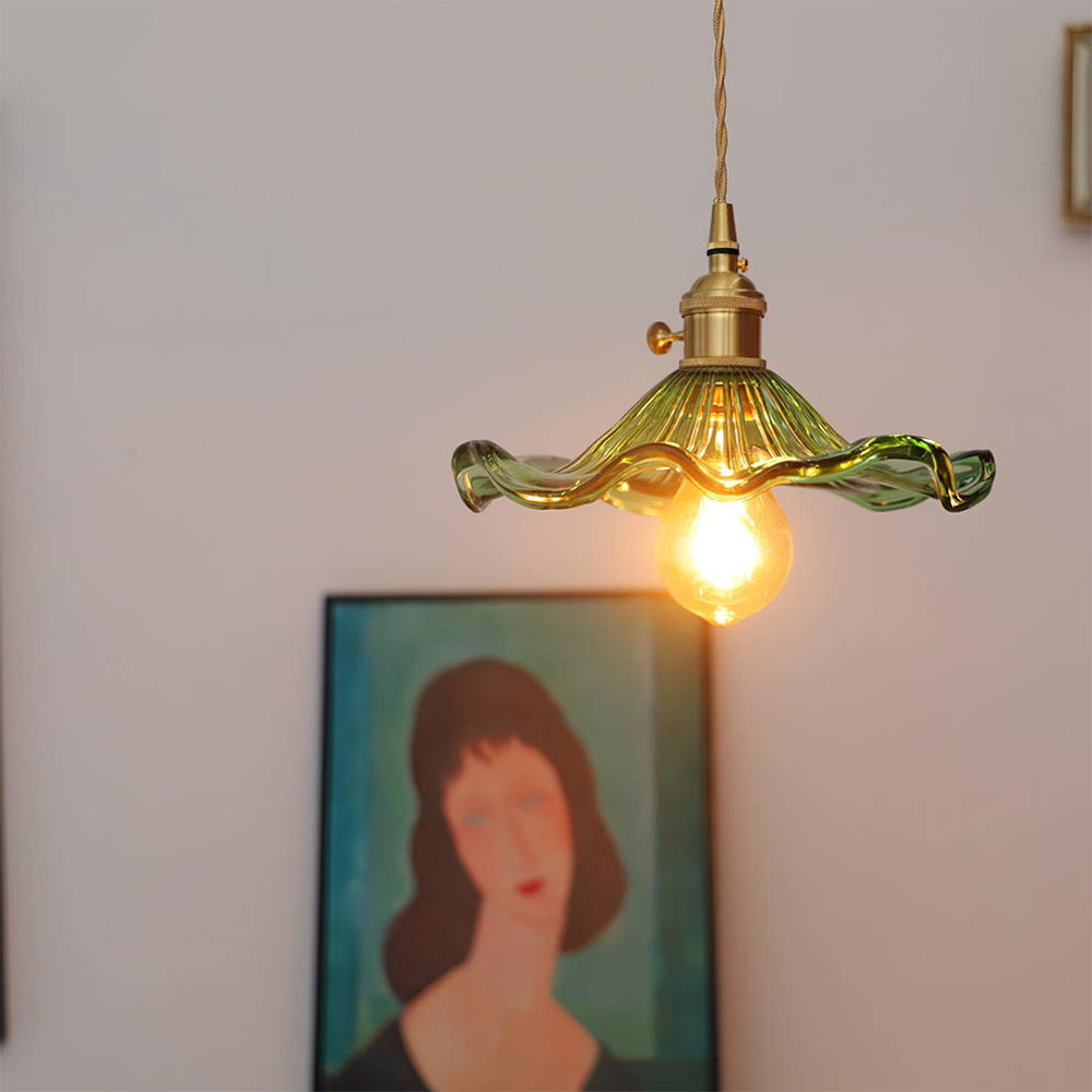 Suspension LED en Verre Floral – Élégance et Ambiance Chaleureuse E27