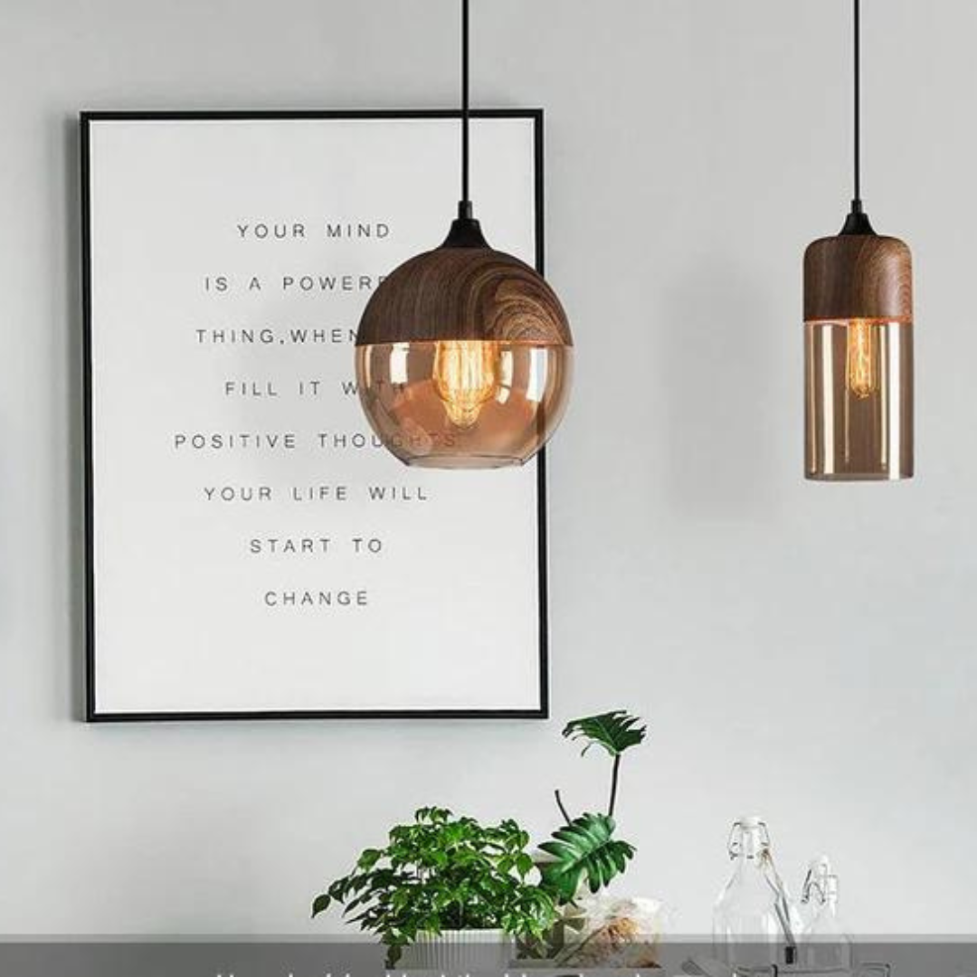 Suspension NordLuna – Élégance Scandinave en Bois et Verre Teinté