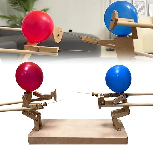 Jeu de Bataille de Ballons avec Marionnettes en Bois