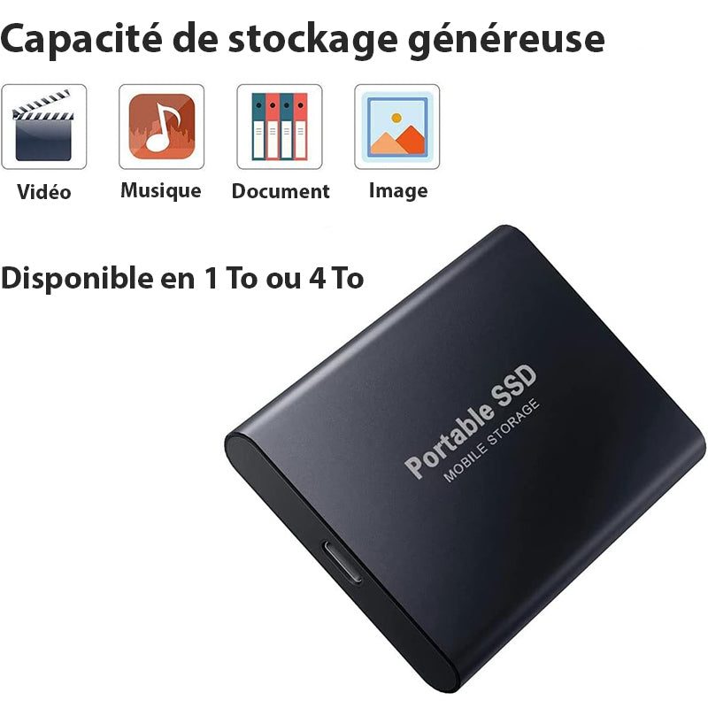Disque Dur Externe SSD Portable 1 To/4 To – USB-C Haute Vitesse, Compatible PC, Mac, Android