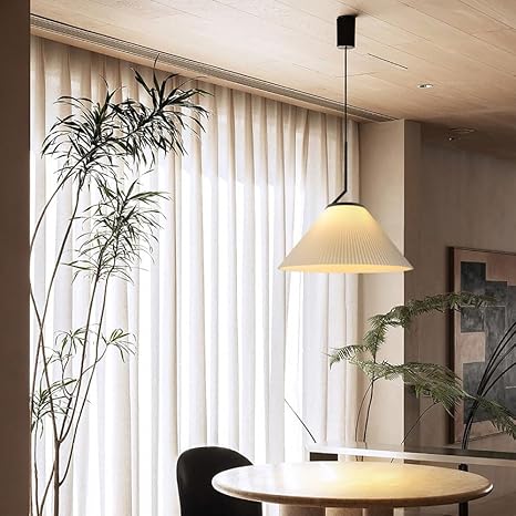 Suspension Nordic Plissée Crème – Design Scandinave Élégant en Tissu LED