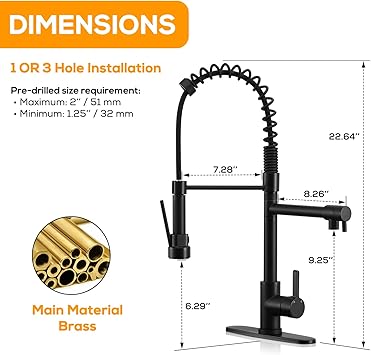 Robinet de cuisine noir mat avec douchette extractible