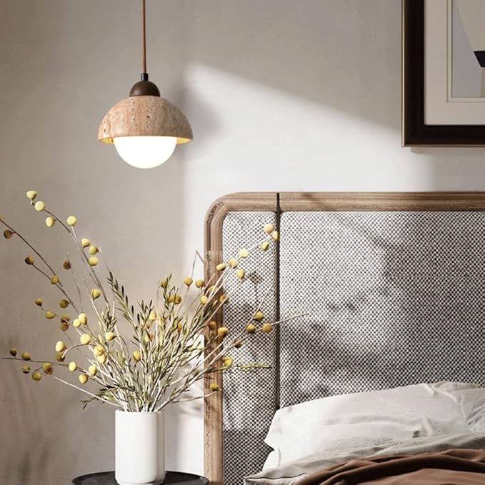 Suspension en Marbre Naturel – Lampe LED Élégante en Bois et Marbre