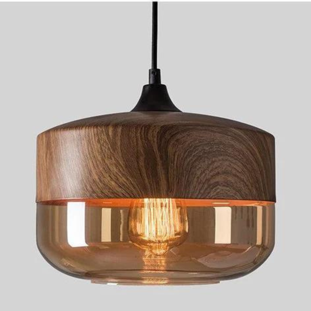 Suspension NordLuna – Élégance Scandinave en Bois et Verre Teinté