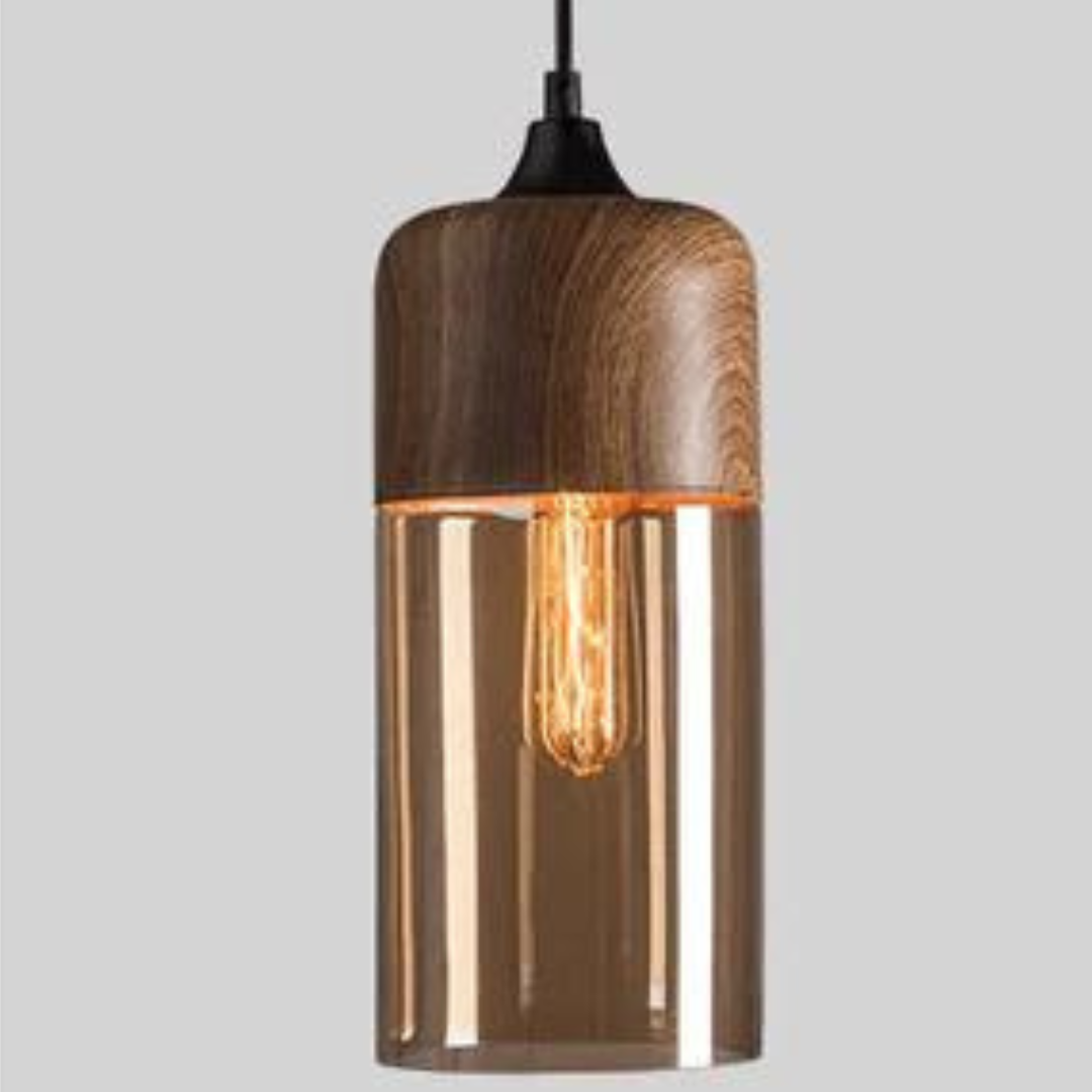 Suspension NordLuna – Élégance Scandinave en Bois et Verre Teinté