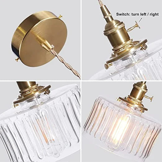Lampe à suspension vintage en cristal – Élégance intemporelle avec abat-jour en verre