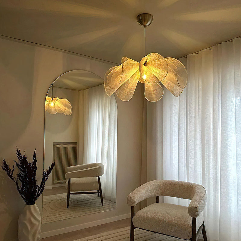Lampe Japandi Fleur - Suspension Élégante en Tissu avec Ampoule LED E27