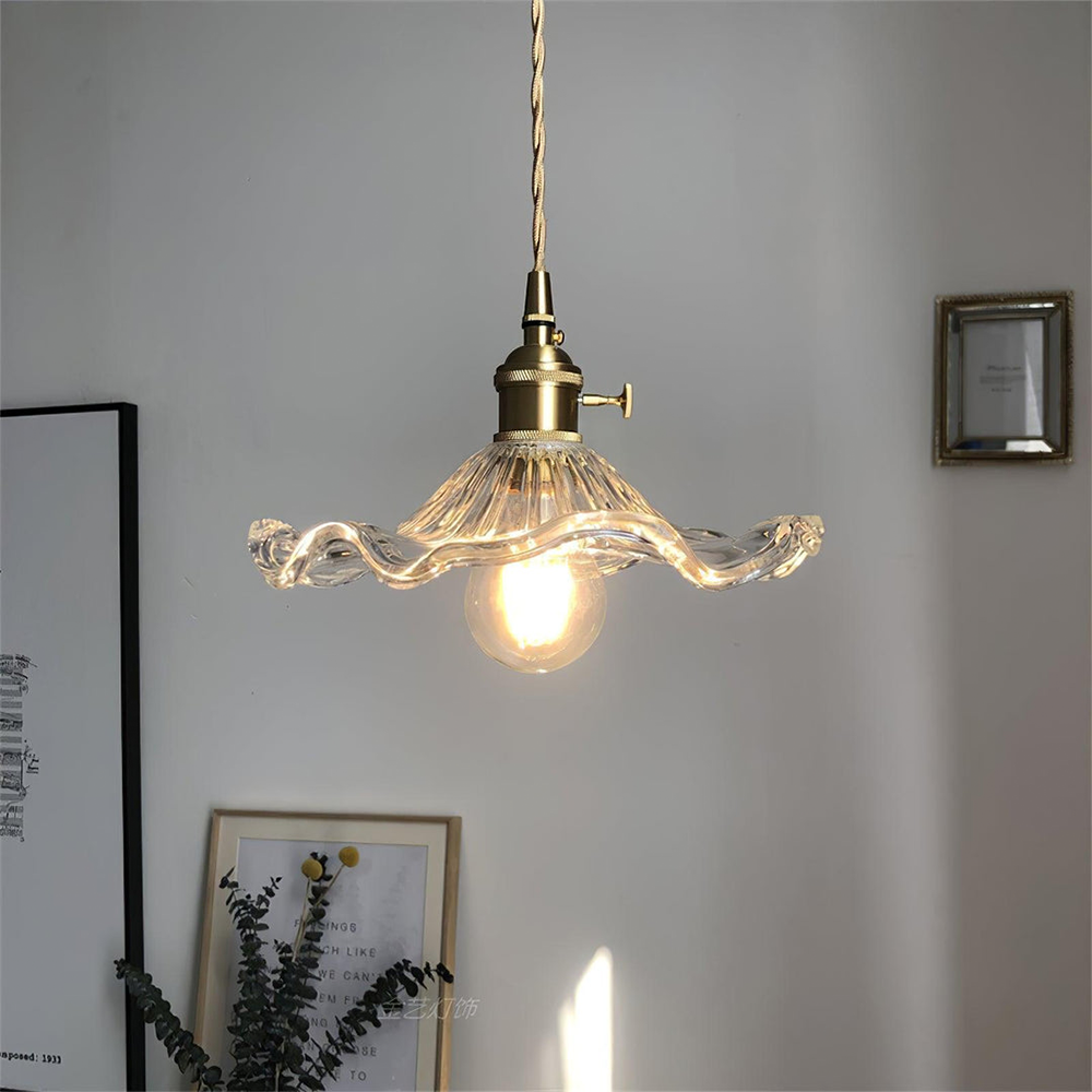 Suspension LED en Verre Floral – Élégance et Ambiance Chaleureuse E27