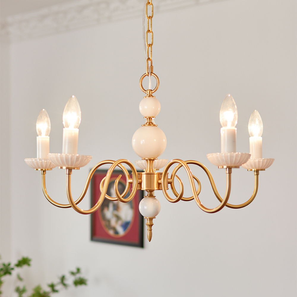 Chandelier Vintage en Verre et Laiton - Élégance Classique pour Votre Intérieur