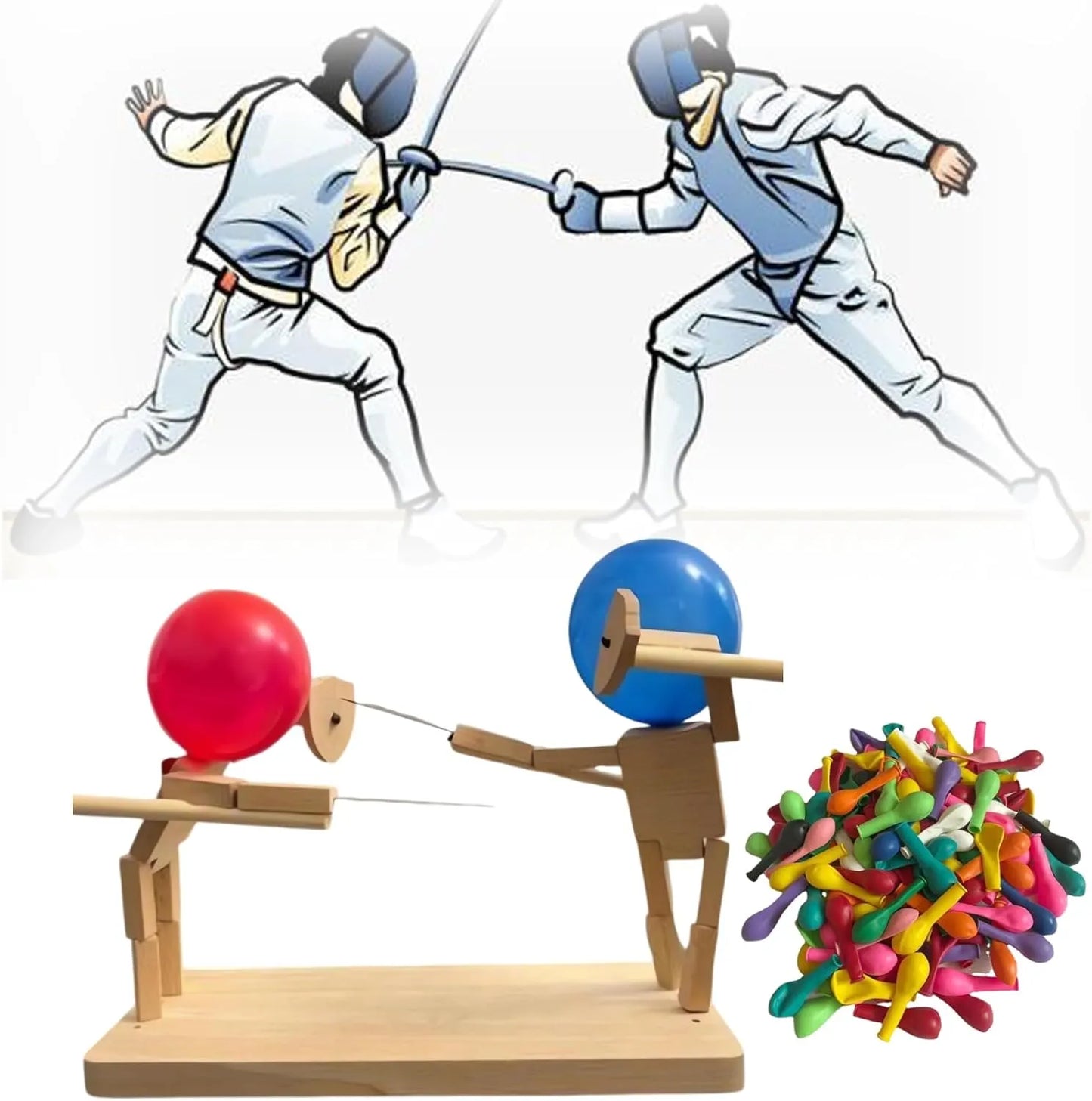 Jeu de Bataille de Ballons avec Marionnettes en Bois