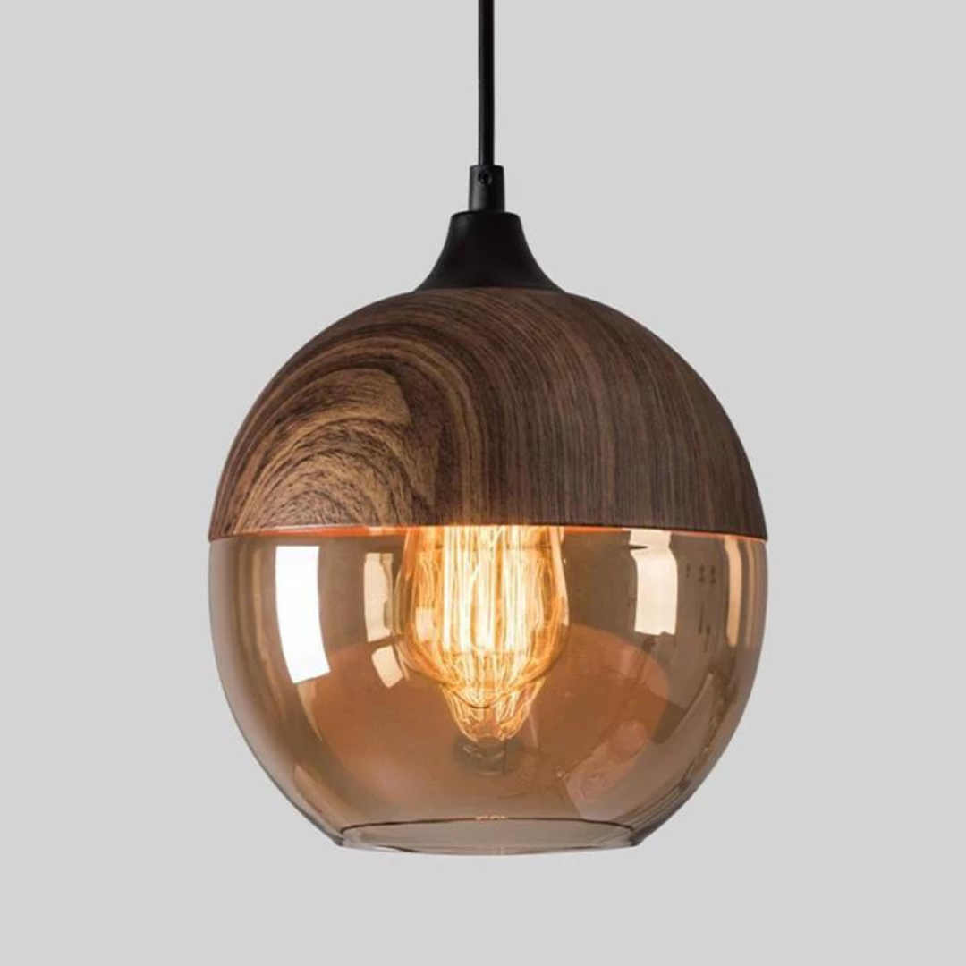 Suspension NordLuna – Élégance Scandinave en Bois et Verre Teinté