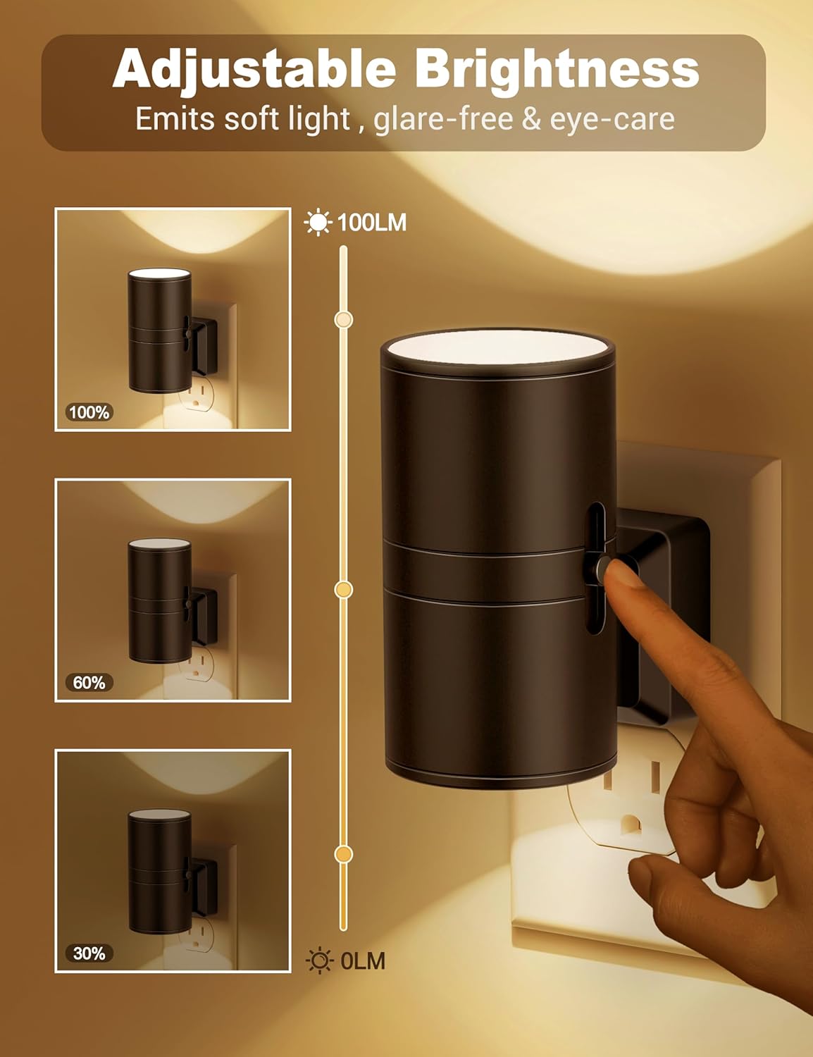 NightNova | Lampe de nuit LED dimmable Plug-In - Luminosité réglable pour chambres et couloirs