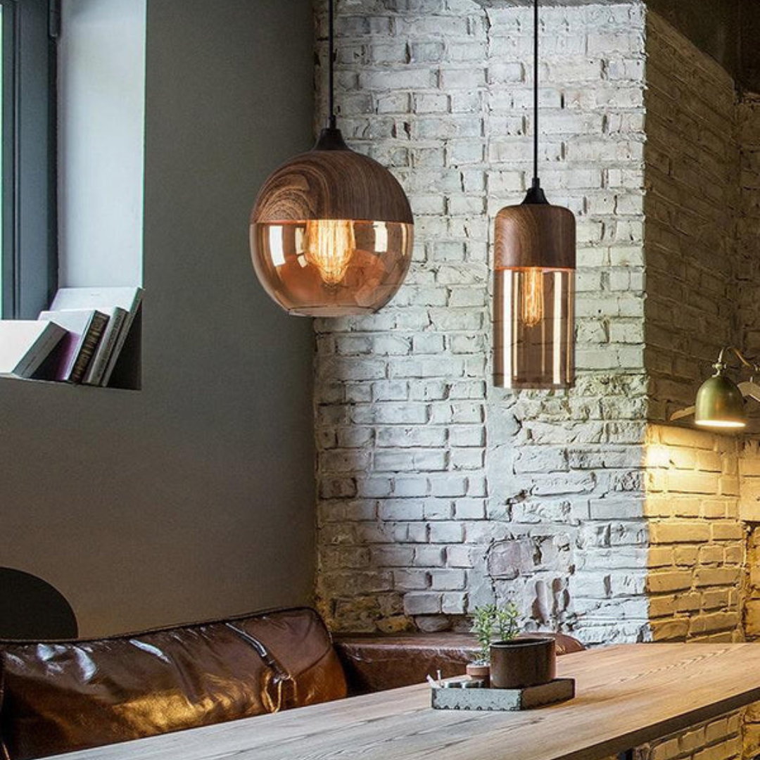 Suspension NordLuna – Élégance Scandinave en Bois et Verre Teinté