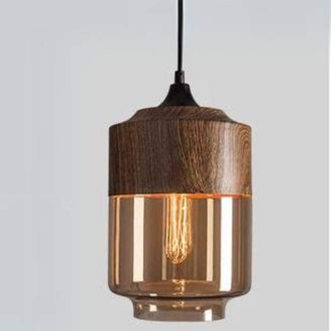 Suspension NordLuna – Élégance Scandinave en Bois et Verre Teinté