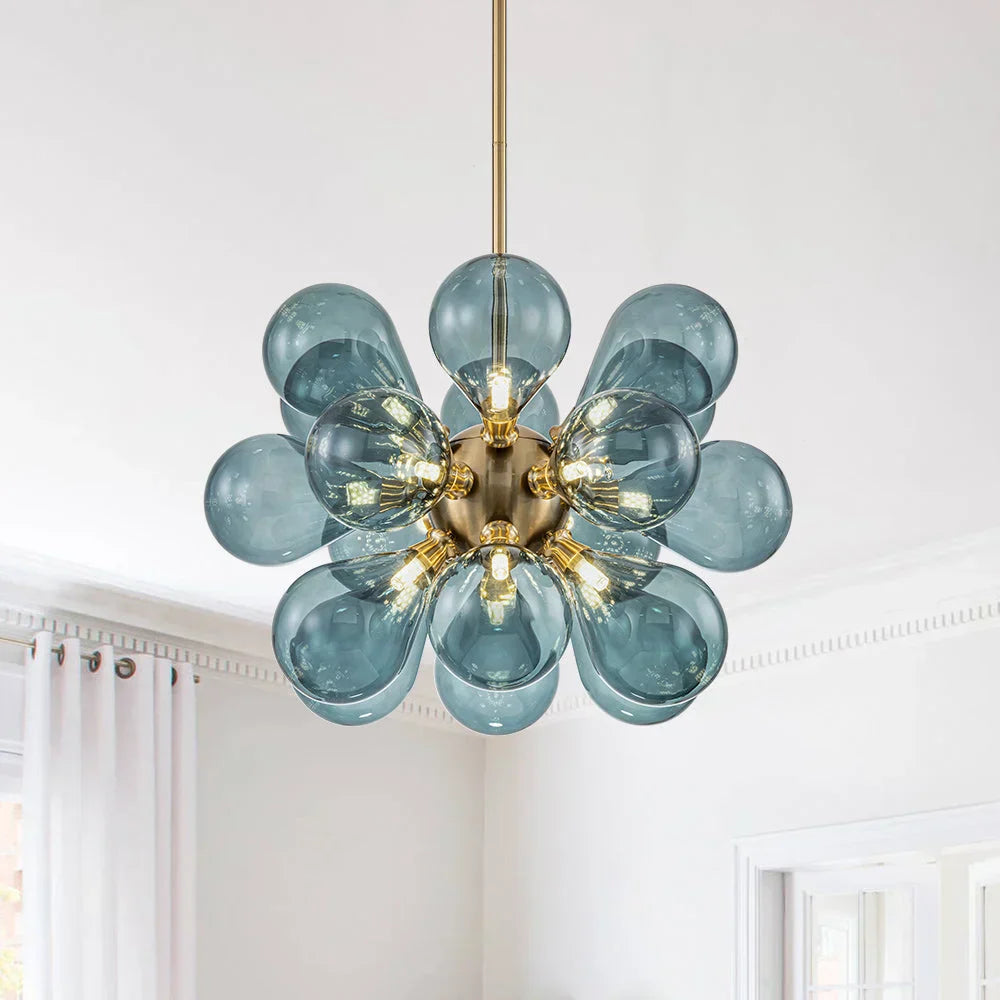 Chandelier Design Sphère avec Effet Bulles Bleues - Suspension Moderne et Élégante