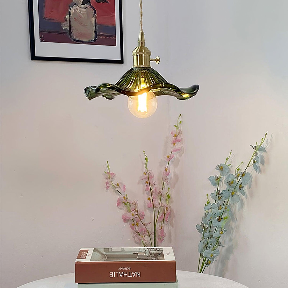 Suspension LED en Verre Floral – Élégance et Ambiance Chaleureuse E27