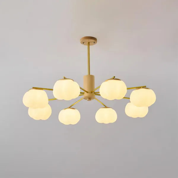 Chandelier Moderne en Bois et Métal avec Boules en Coton – Éclairage Élégant pour Salon et Salle à Manger