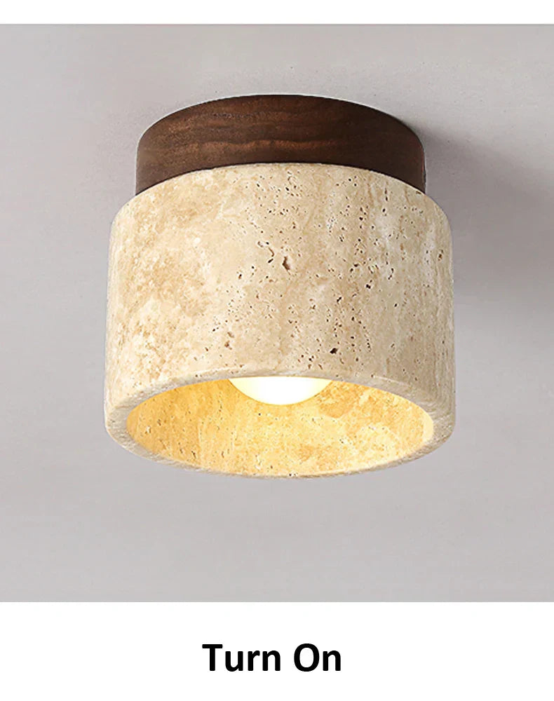 Lampe de Plafond Japonaise Créative en Crème - Design Minimaliste avec Base en Marbre et Bois