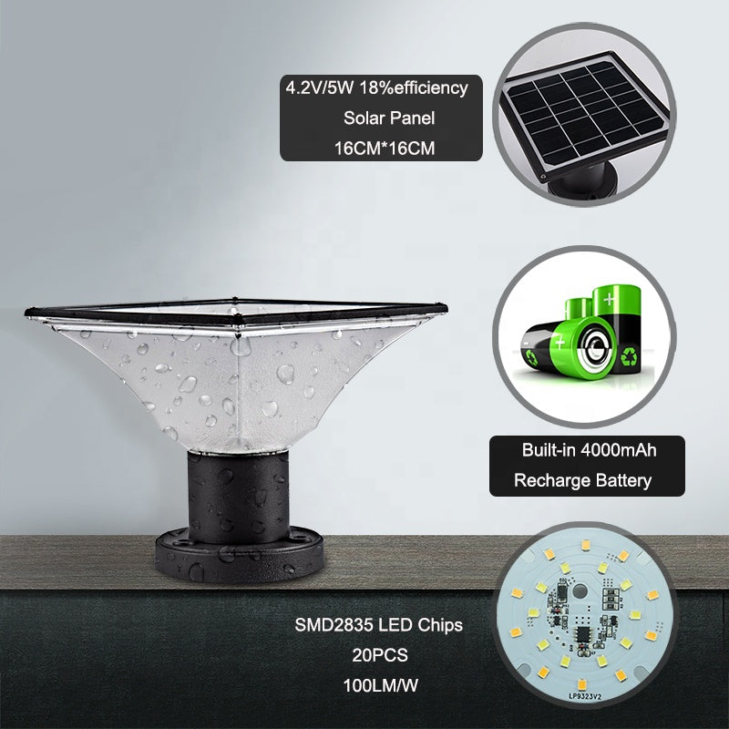 Lampe Solaire à Poteau LED – Éclairage Extérieur Résistant aux Intempéries avec Batterie 4000mAh
