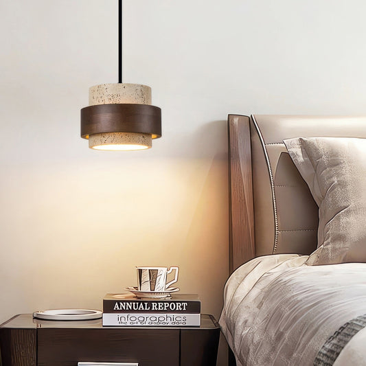 Lampe de Chevet Ascend Retro Wabi-Sabi – Élégance Minimaliste avec Travertin et Bois