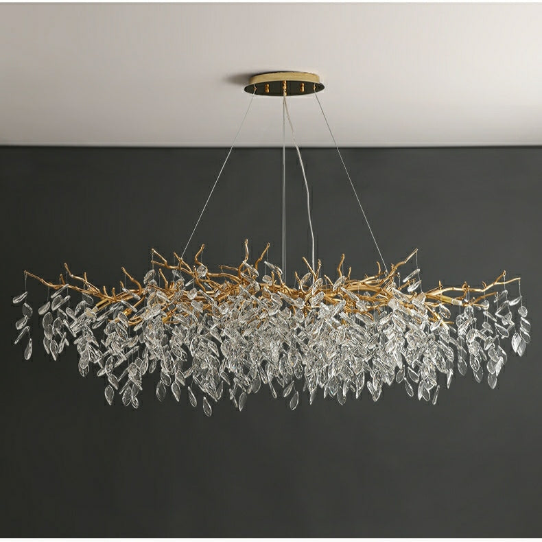 Lustre en Cristal Style Branché Français – Lustre Élégant en Aluminium et Cristal pour Salon et Salle à Manger