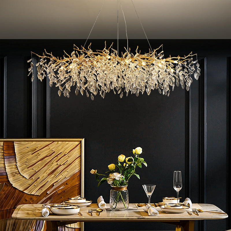 Lustre en Cristal Style Branché Français – Lustre Élégant en Aluminium et Cristal pour Salon et Salle à Manger