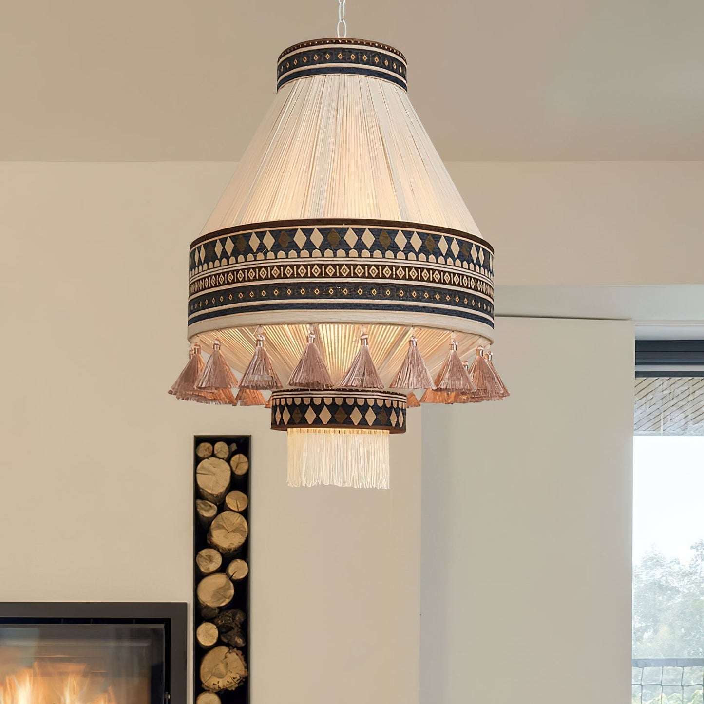 Suspension Bohemian Fringe - Lampe Pendante avec Franges et Design Tribal