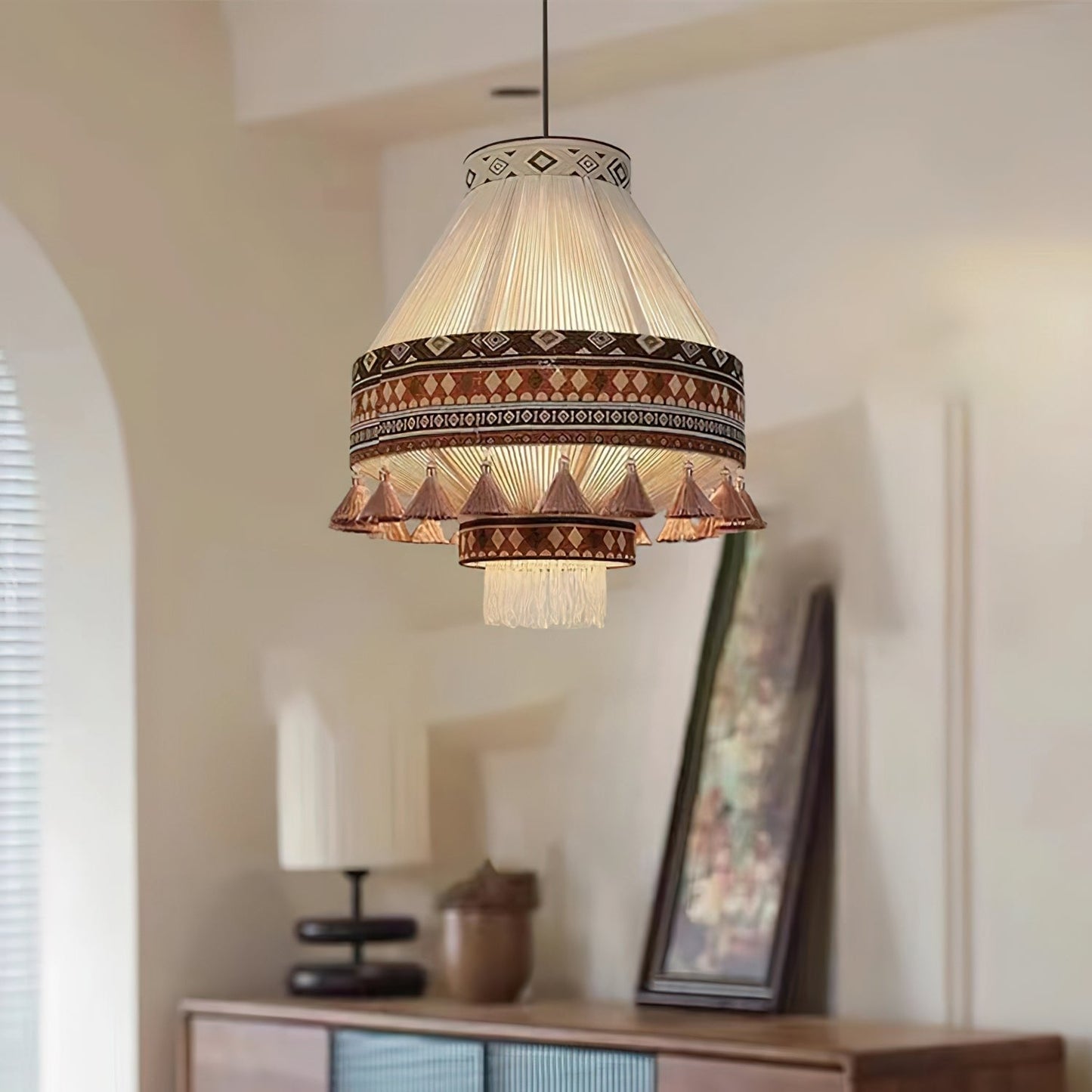 Suspension Bohemian Fringe - Lampe Pendante avec Franges et Design Tribal