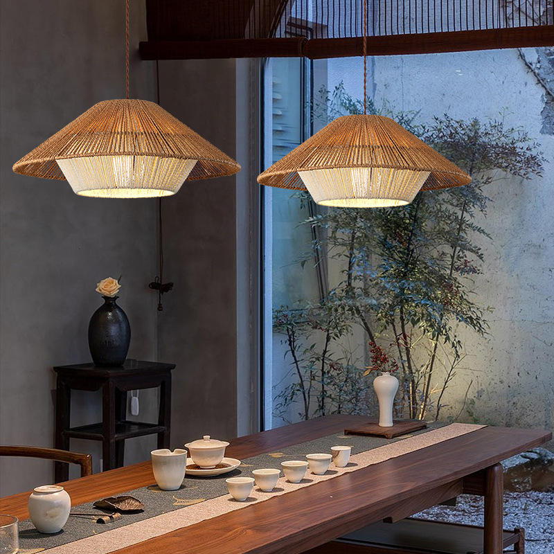 Suspension Japonaise en Osier - Lampe à Pendentif Retro-Industriel Zen avec Douille E27