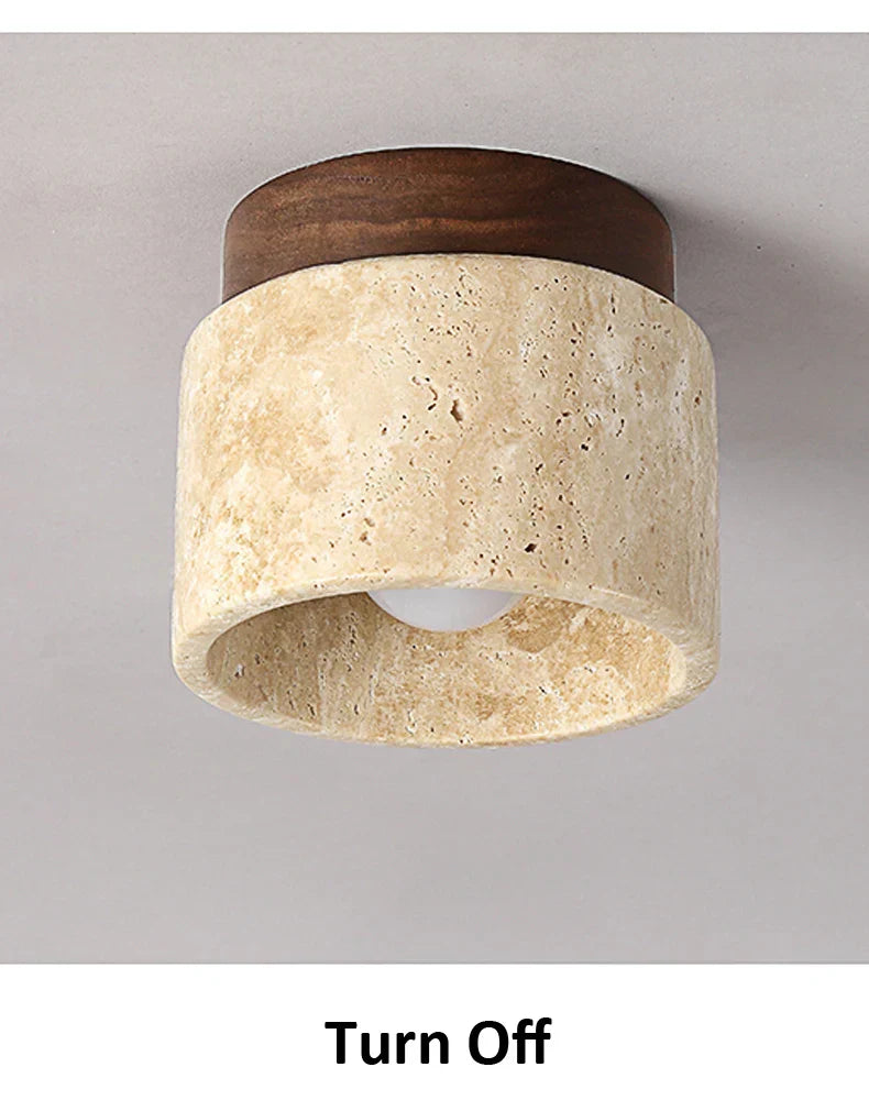 Lampe de Plafond Japonaise Créative en Crème - Design Minimaliste avec Base en Marbre et Bois