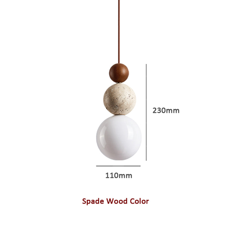 Suspension en Pierre de Lave Naturelle Travertin - Lampe Élégante en Verre et Bois