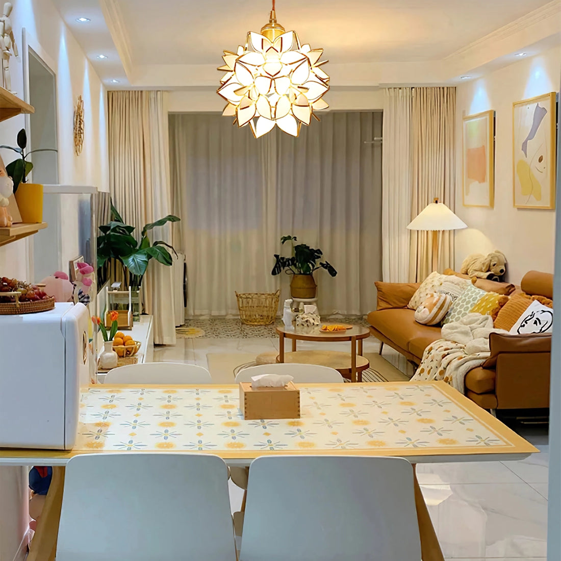 Suspension Capiz en Coquillage - Élégante Lampe en Métal et Verre pour Salon et Salle à Manger