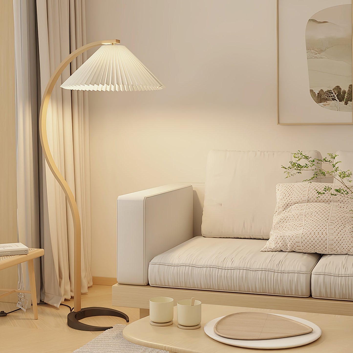 Lampe sur Pied Caprani – Design Scandinave 70’s avec Base en Bois et Métal