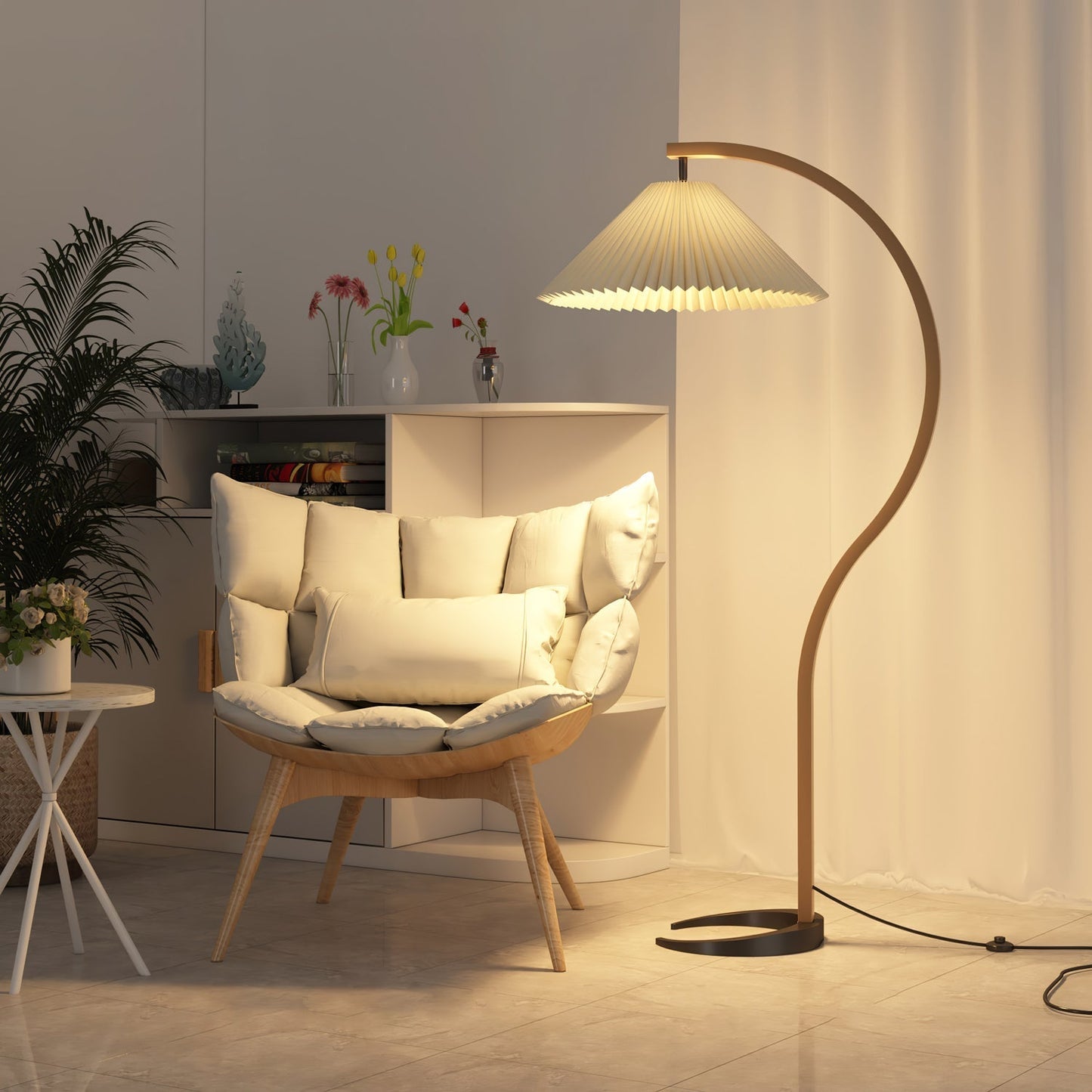 Lampe sur Pied Caprani – Design Scandinave 70’s avec Base en Bois et Métal