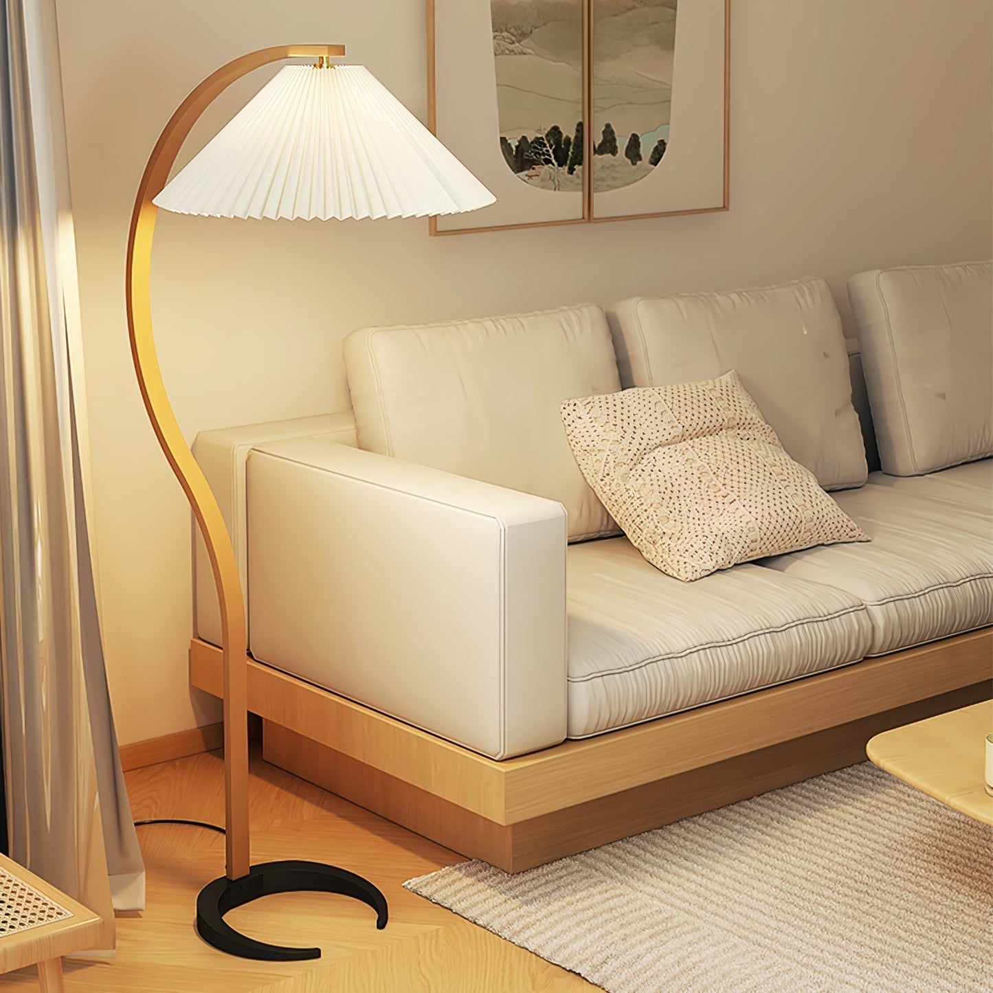 Lampe sur Pied Caprani – Design Scandinave 70’s avec Base en Bois et Métal
