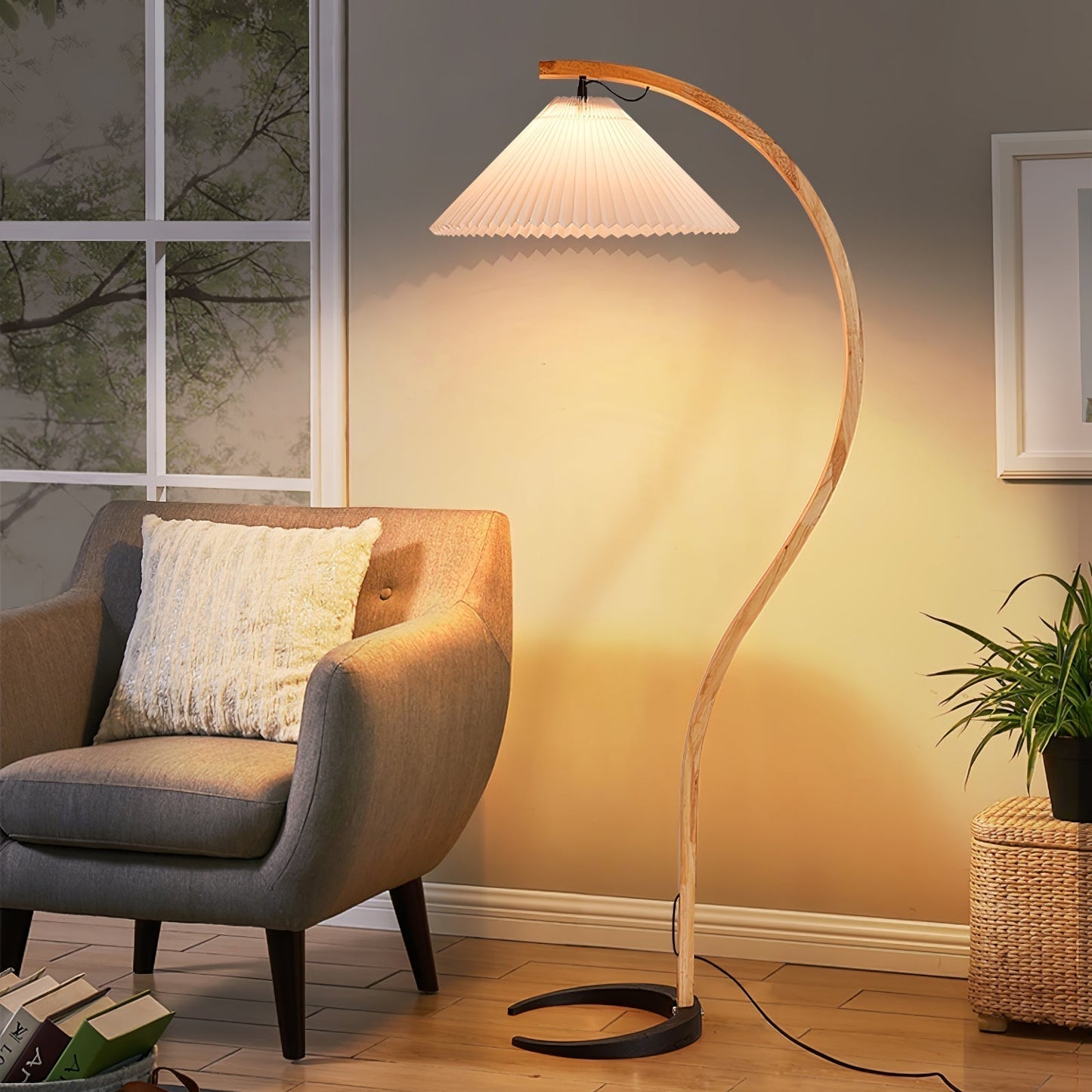 Lampe sur Pied Caprani – Design Scandinave 70’s avec Base en Bois et Métal