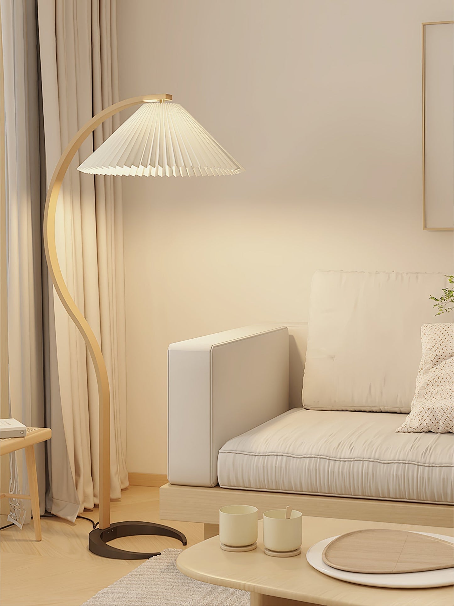 Lampe sur Pied Caprani – Design Scandinave 70’s avec Base en Bois et Métal