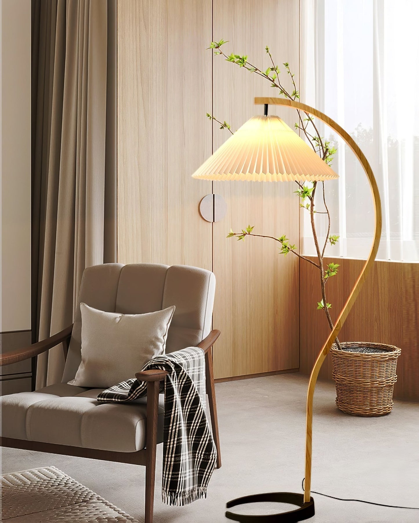 Lampe sur Pied Caprani – Design Scandinave 70’s avec Base en Bois et Métal