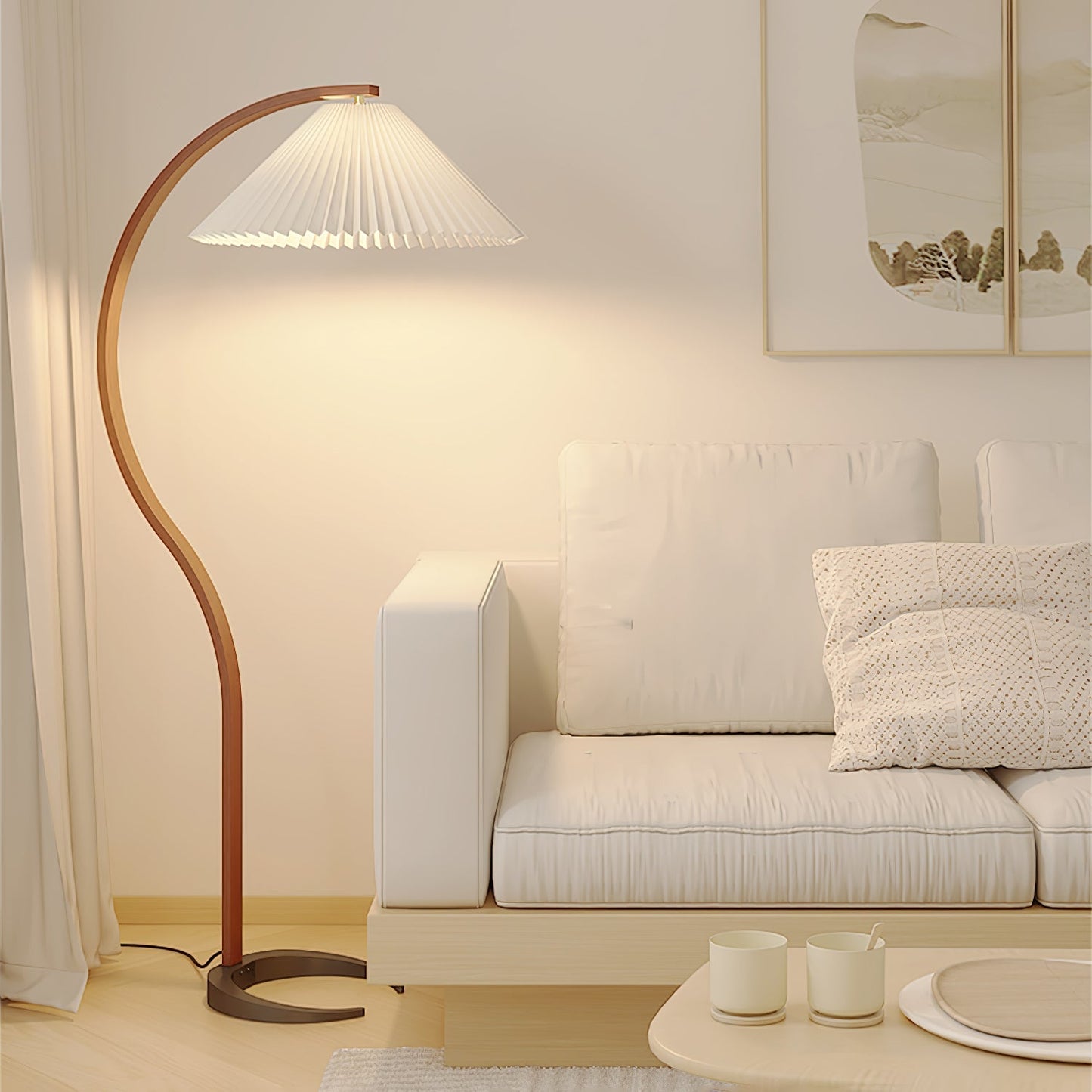 Lampe sur Pied Caprani – Design Scandinave 70’s avec Base en Bois et Métal