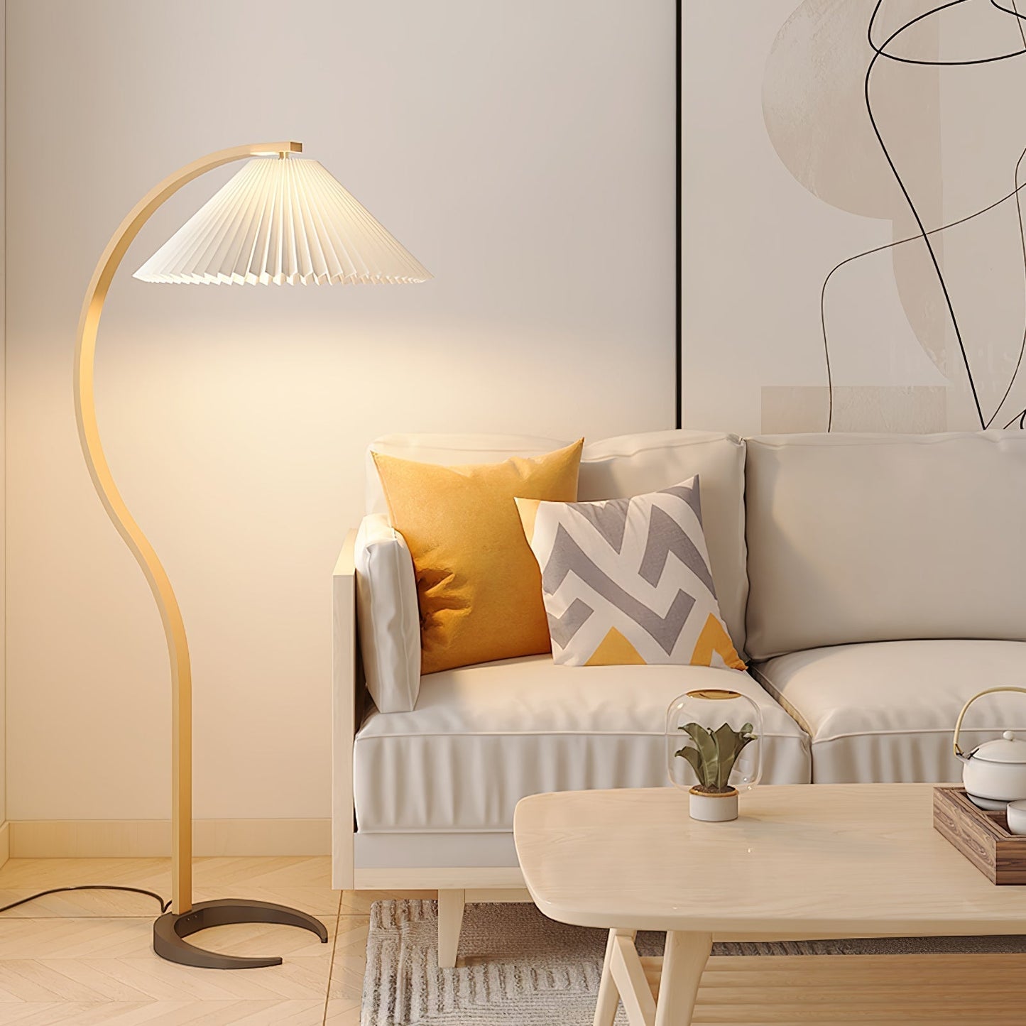 Lampe sur Pied Caprani – Design Scandinave 70’s avec Base en Bois et Métal