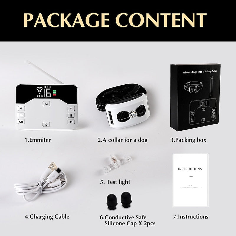Clôture Sans Fil & Collier de Dressage 2-en-1 pour Chien – Étanche, Rechargeable, Portée 300 m
