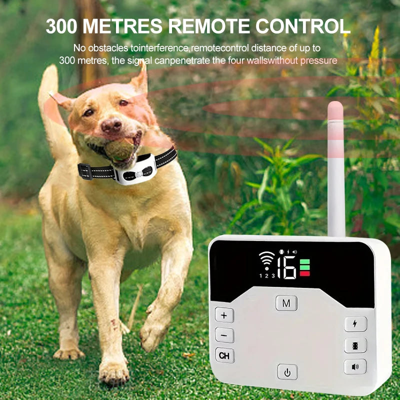 Clôture Sans Fil & Collier de Dressage 2-en-1 pour Chien – Étanche, Rechargeable, Portée 300 m