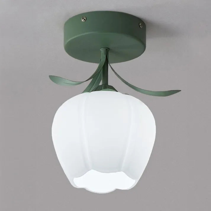 Plafonnier French Tiffany Mini Fleur - Lampe en Verre et Fer au Design Vintage