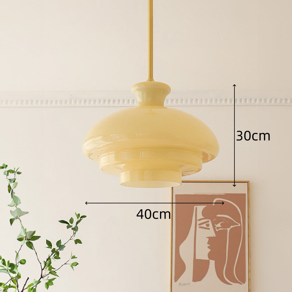 Suspension Bauhaus en Verre Crème Jaune - Élégance Vintage et Design Moderne